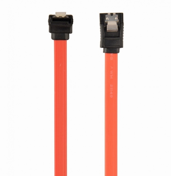 Imagine Cablu de date SATA III drept/unghi 30cm Rosu, Gembird CC-SATAM-DATA90-0.3M